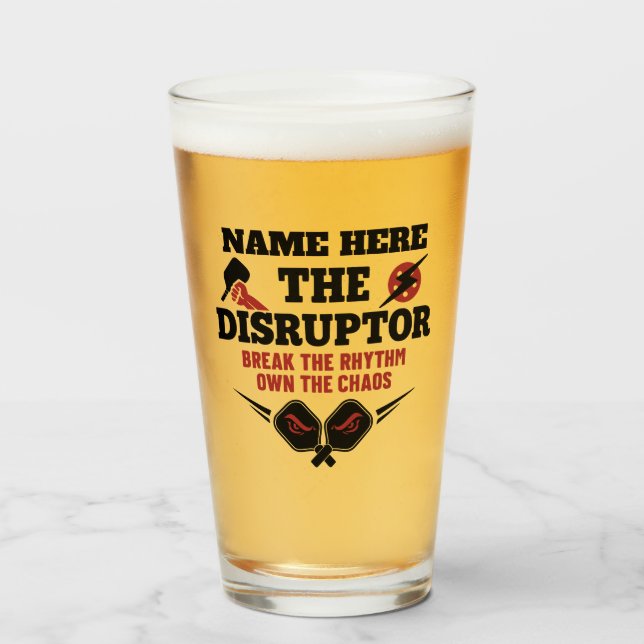 Pickleball Personalised Name THE DISRUPTOR Chaos Glass (Front Filled)