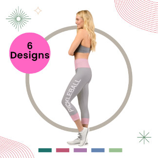 Pickleball Personalised Pink-Grey High Waisted Capri Leggings