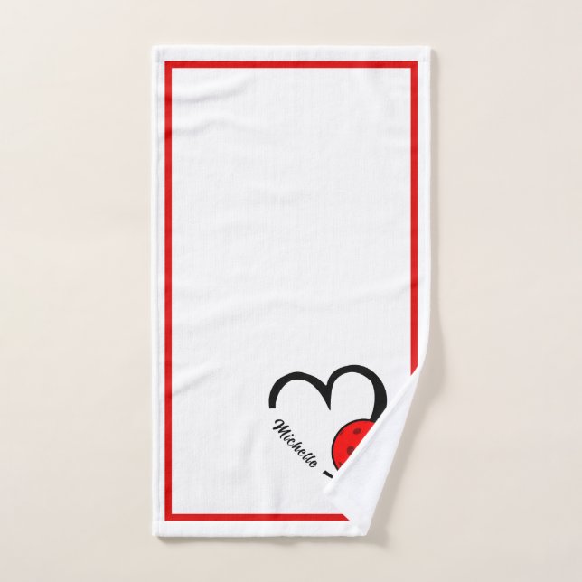 Pickleball Personalized Heart Red and White Hand Towel (Hand Towel)