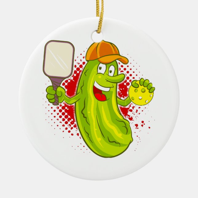 Pickleball Pickle Player  Ceramic Ornament (Front)