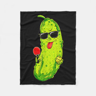 Pickleball pickle with sunglasses, paddle & fleece blanket