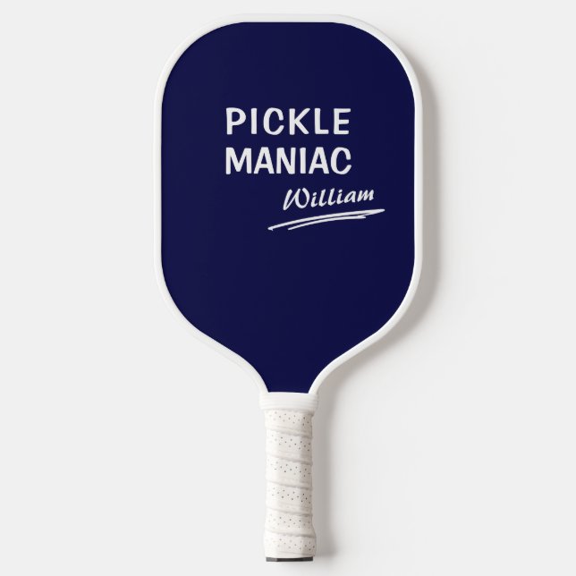 Pickleball PickleManiac Name Modern funny Blue Paddle (Front)
