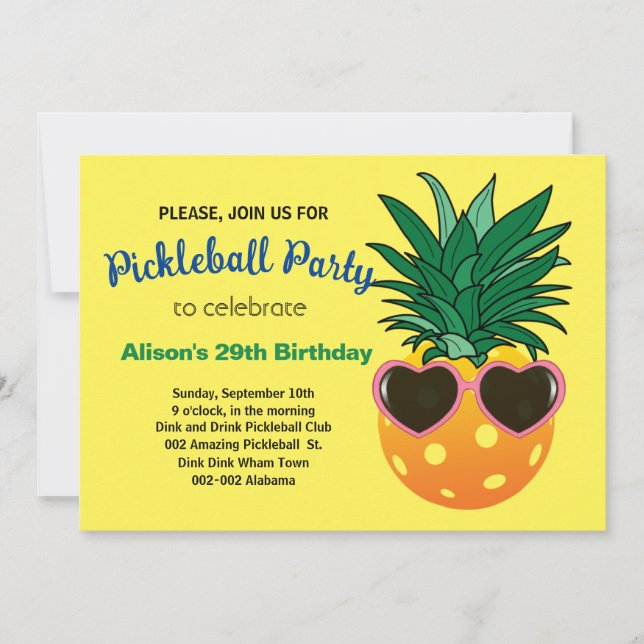 Pickleball pineapple B'day Invitation + RSVP (Front)