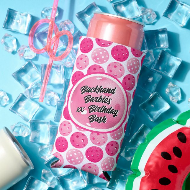 Pickleball Pink and White Personalised Birthday Seltzer Can Cooler (In Situ Summer)