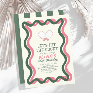 Pickleball Pink & Green Stripes Adult Birthday Invitation