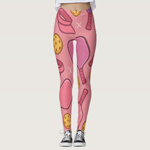 Pickleball Pink Paddle Pattern Sporty Leggings