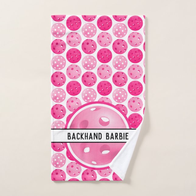 Pickleball Pink & White Pickleballs Personalised  Hand Towel (Hand Towel)