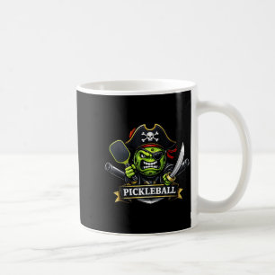 Pickleball pirate skull hat character illustration coffee mug