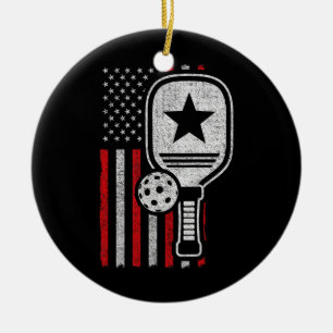 Pickleball Player - American Flag Pickleball - Pic Ceramic Ornament