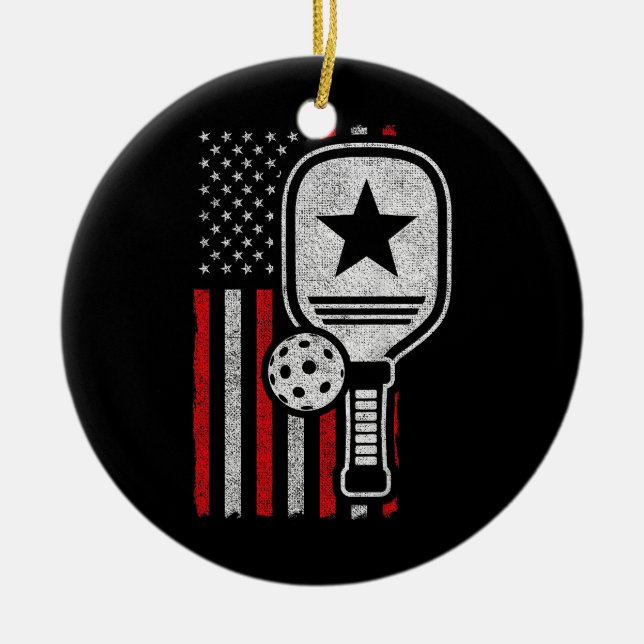 Pickleball Player - American Flag Pickleball - Pic Ceramic Ornament (Front)