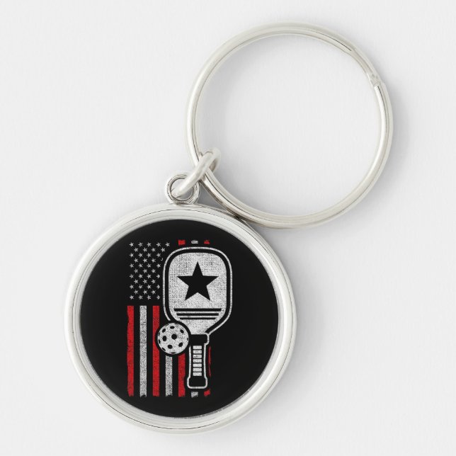 Pickleball Player - American Flag Pickleball - Pic Key Ring (Front)