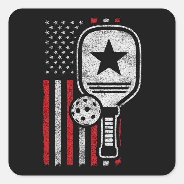 Pickleball Player - American Flag Pickleball - Pic Square Sticker (Front)
