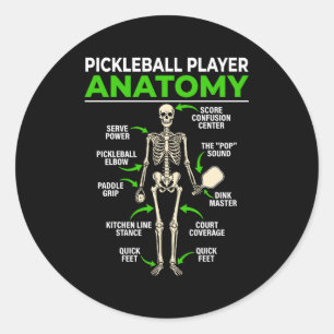 Pickleball player anatomy funny dink pickle ball classic round sticker