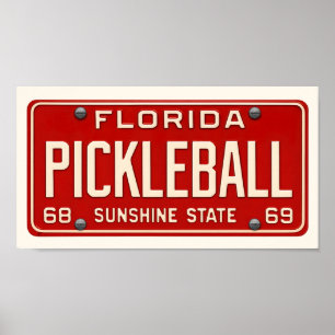 Pickleball Player Art Retro Florida License Plate Poster