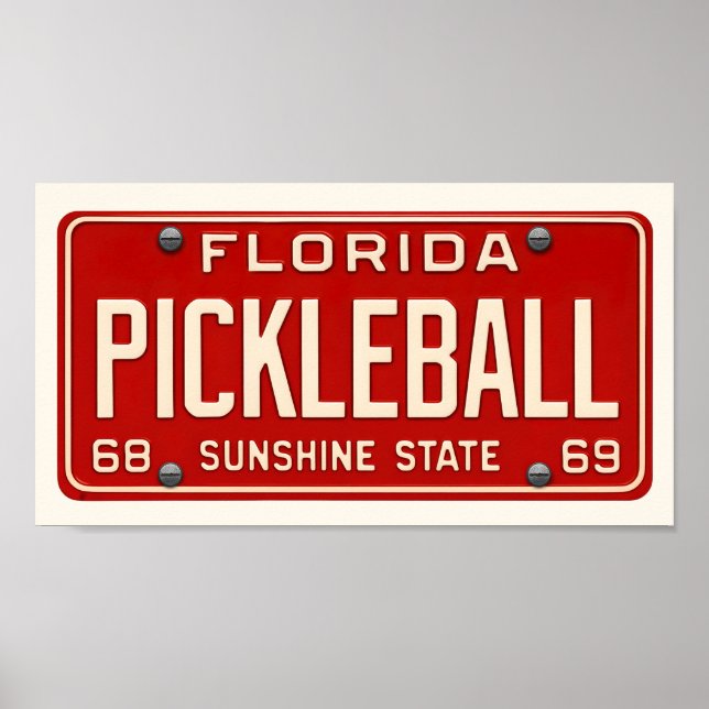 Pickleball Player Art Retro Florida License Plate Poster (Front)