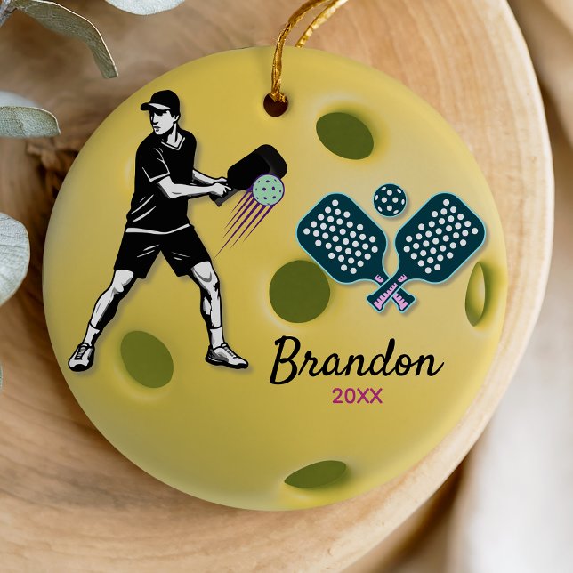 pickleball player athlete sports paddles custom ceramic ornament (Creator Uploaded)
