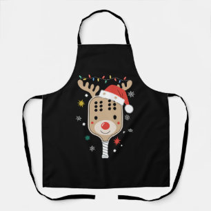 Pickleball Player Christmas Holiday Reindeer Xmas Apron