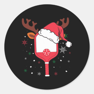 Pickleball Player Christmas Holiday Reindeer Xmas  Classic Round Sticker