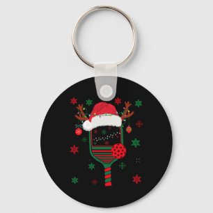 Pickleball Player Christmas Holiday Reindeer Xmas Key Ring