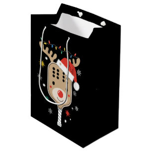 Pickleball Player Christmas Holiday Reindeer Xmas Medium Gift Bag