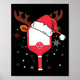 Pickleball Player Christmas Holiday Reindeer Xmas Poster