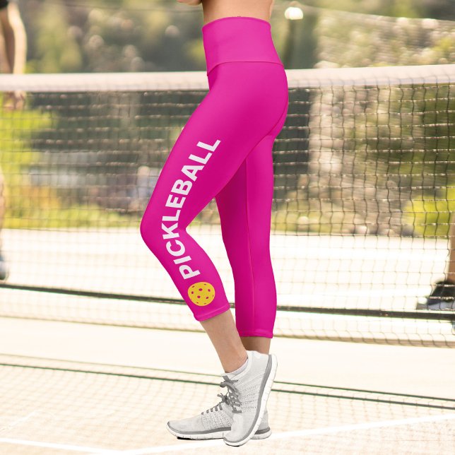 Pickleball Player Custom High Waisted Bright Pink Capri Leggings (Creator Uploaded)