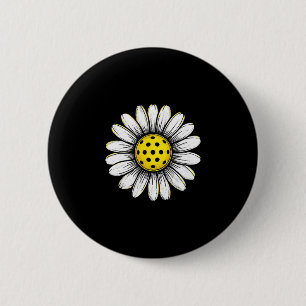 Pickleball player daisy flower paddleball pickle 6 cm round badge