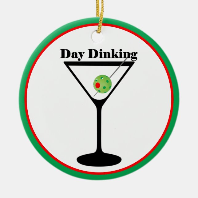 Pickleball Player Day Dinking Ball Martini Olive Ceramic Ornament (Front)