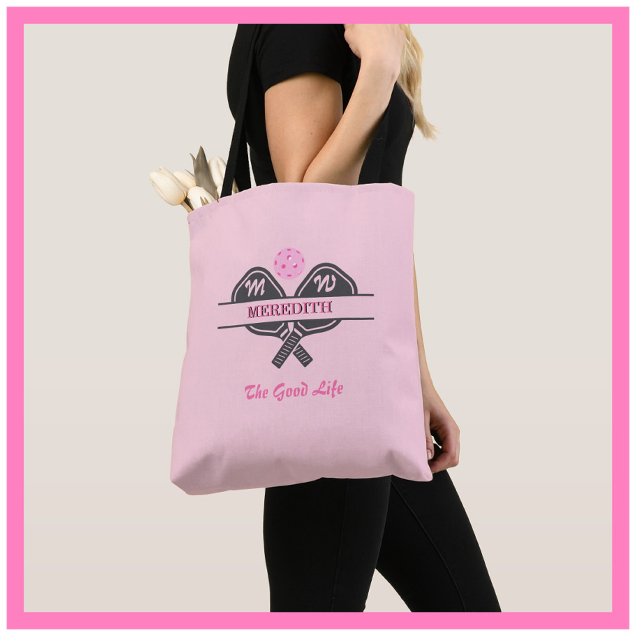 Pickleball Player Monogram Name Paddles Tote Bag (Creator Uploaded)