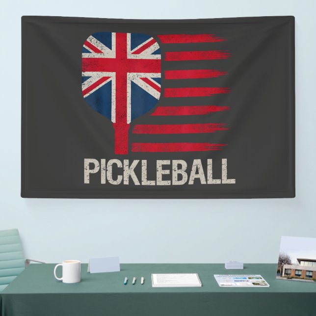 Pickleball Player Paddle Uk Flag  Banner (Tradeshow)