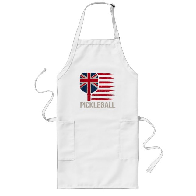 Pickleball Player Paddle Uk Flag  Long Apron (Front)