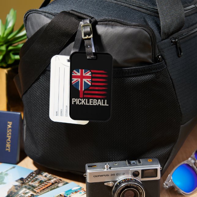 Pickleball Player Paddle Uk Flag  Luggage Tag (Front & Back)