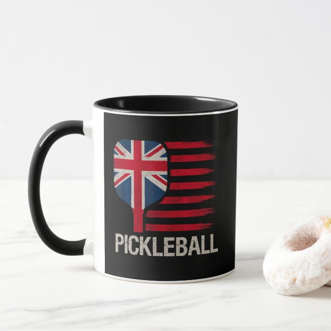 Pickleball Player Paddle Uk Flag  Mug (With Donut)