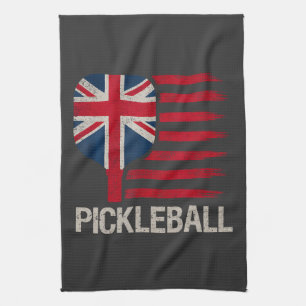 Pickleball Player Paddle Uk Flag Tea Towel