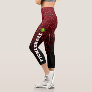 Pickleball Player Personalised Black red glitter   Capri Leggings