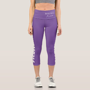 Pickleball Player Personalised Name Purple White Capri Leggings