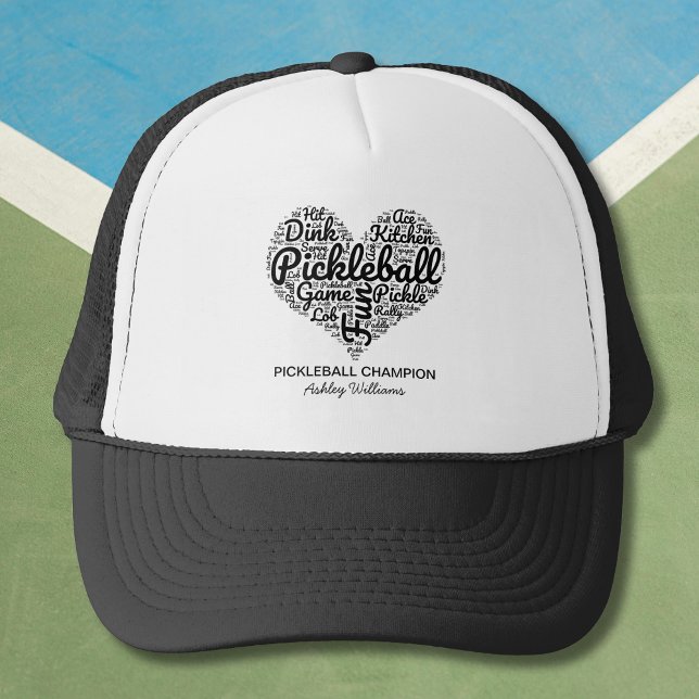 Pickleball Player Personalised Name Text Word Art Trucker Hat (Personalize with name, edit other text if you wish, or delete if not required)