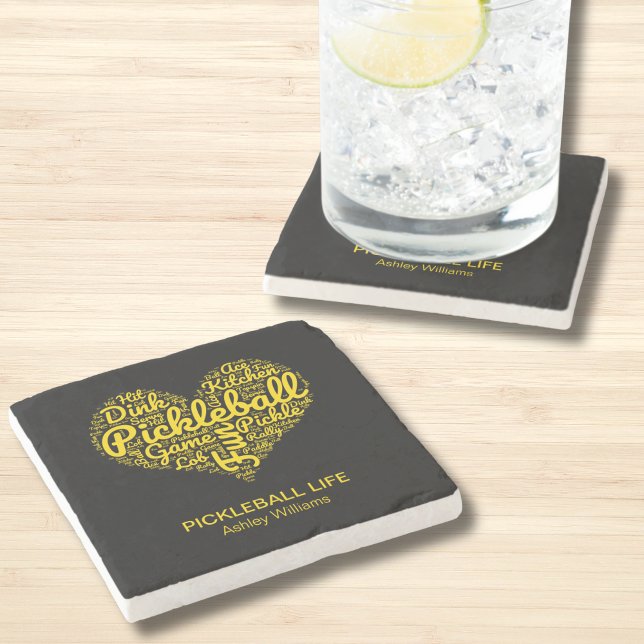 Pickleball Player Personalised Name Word Art Stone Coaster (Add Text and Name to customize.  Other items available in collection.)