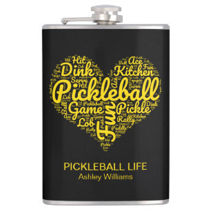 Pickleball Player Personalised Word Art Typography Hip Flask