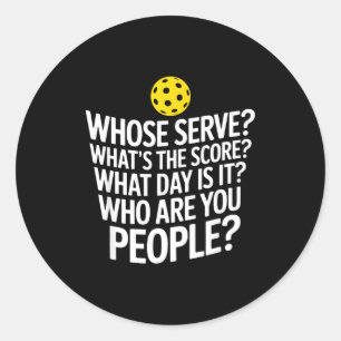 Pickleball player questions humour for senior classic round sticker