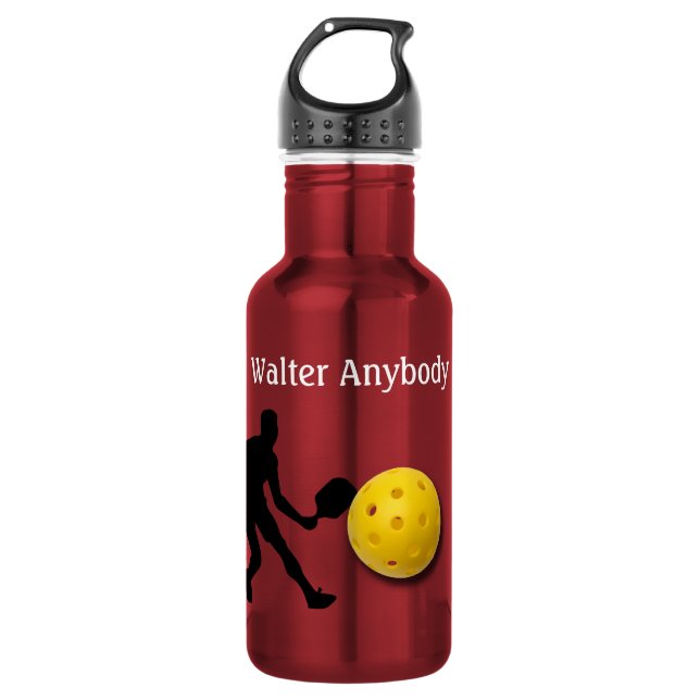 Pickleball player silhouette and Ball personalise 532 Ml Water Bottle (Front)