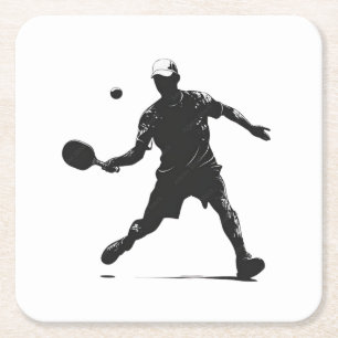 Pickleball Player Silhouette Sport Design Square Paper Coaster