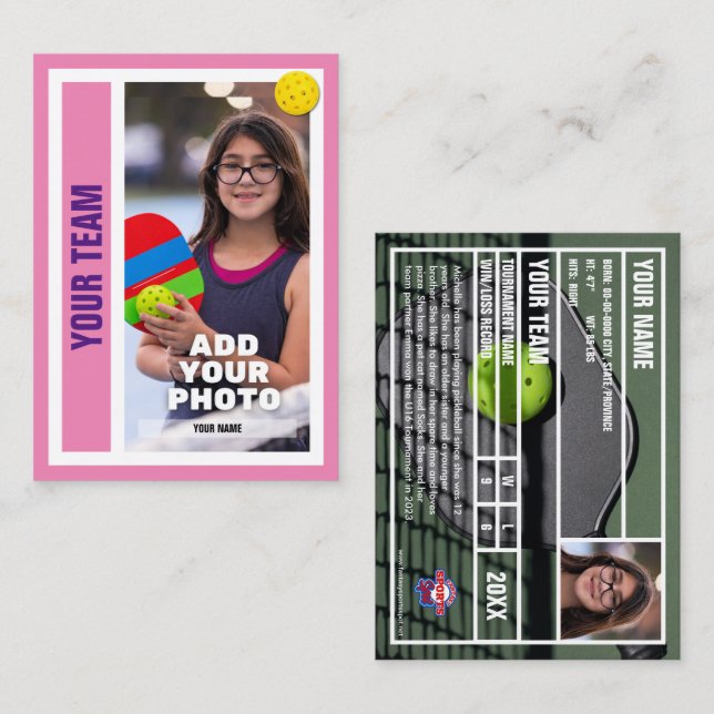 Pickleball Player Trading Card - Pink (Front/Back)