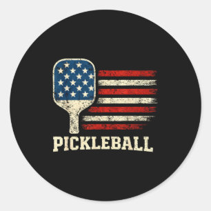Pickleball player us flag american paddleball love classic round sticker