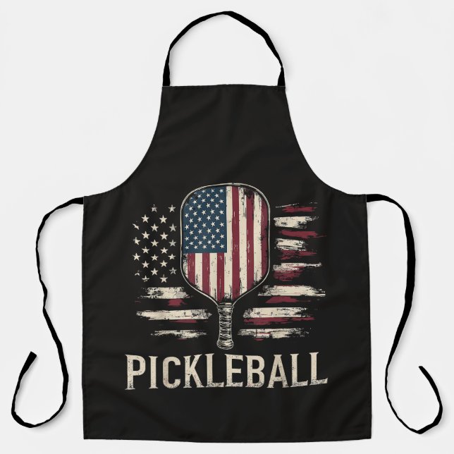 Pickleball Player US Flag Retro Paddleball Apron (Front)