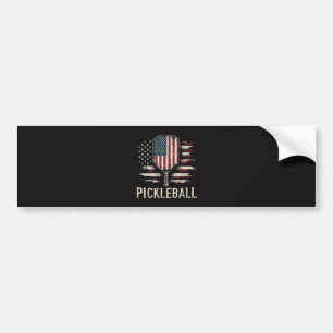 Pickleball Player US Flag Retro Paddleball Bumper Sticker