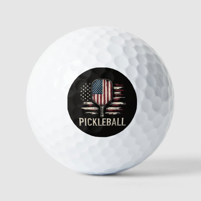 Pickleball Player US Flag Retro Paddleball Golf Balls (Front)