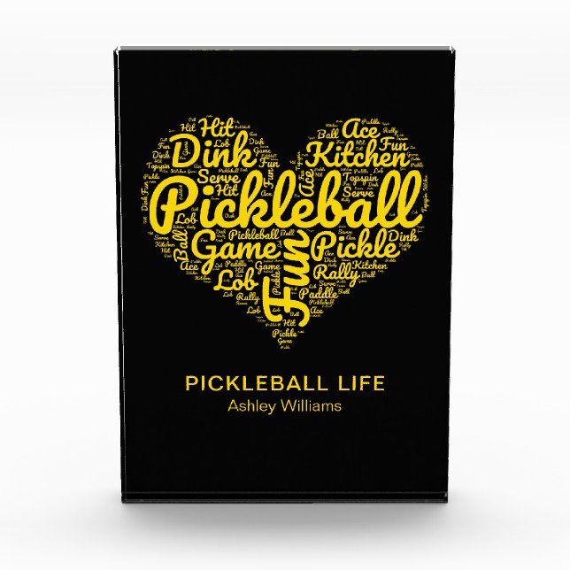 Pickleball Player Word Art Typography Personalised Photo Block (Front)