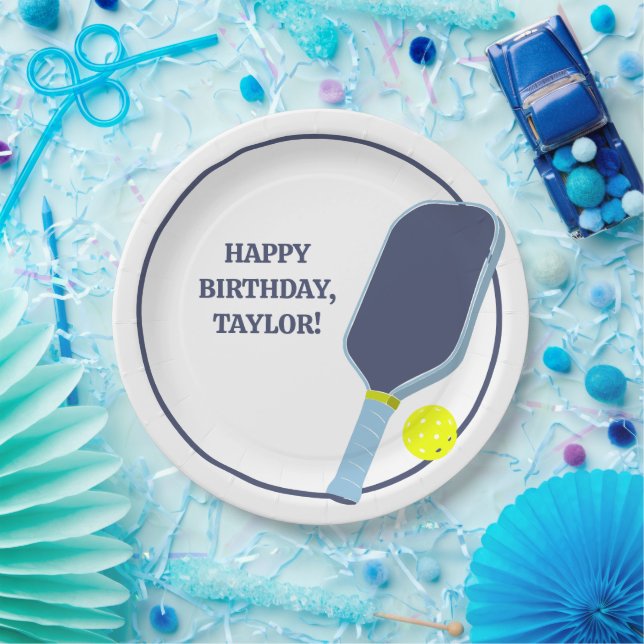 Pickleball Players Custom Message Birthday Paper Plate (Party)