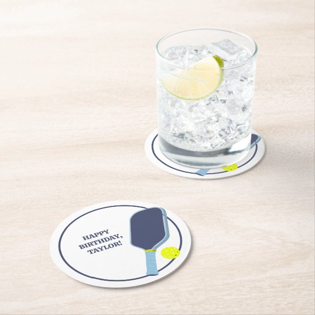 Pickleball Players Custom Message Birthday Round Paper Coaster (Insitu)